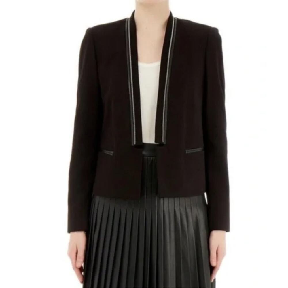 Rebecca Taylor Blazer – Zipper Detail & Faux Leather Trim Black Size 6